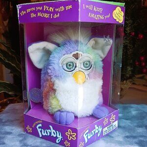 Vintage 1998 'Tie Dye' Furby, Tested-Working, With Original Box, Collectible